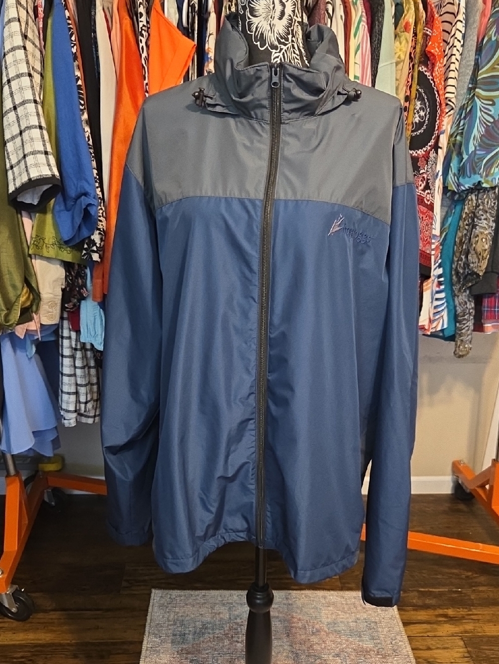 Men's Hooded Two-Tone Navy Windbreaker Jacket